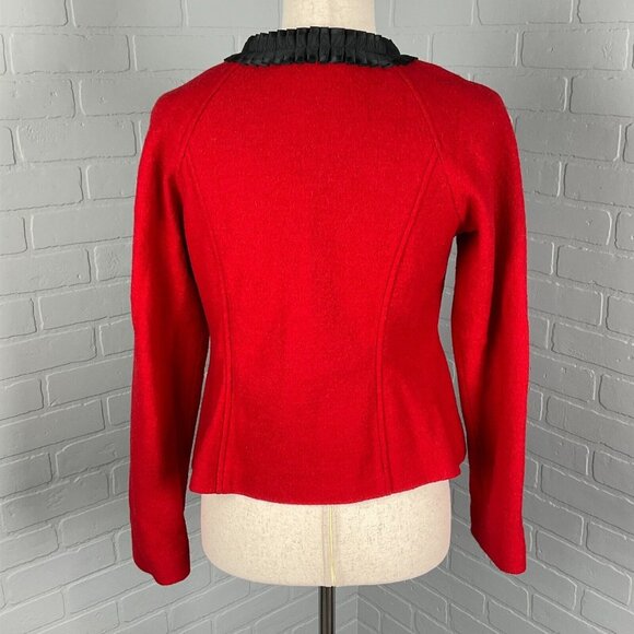 Pendleton Jacket Womens PSmall Red Black Ribbon Pleat Trim Merino Wool‎ VTG - Picture 4 of 11